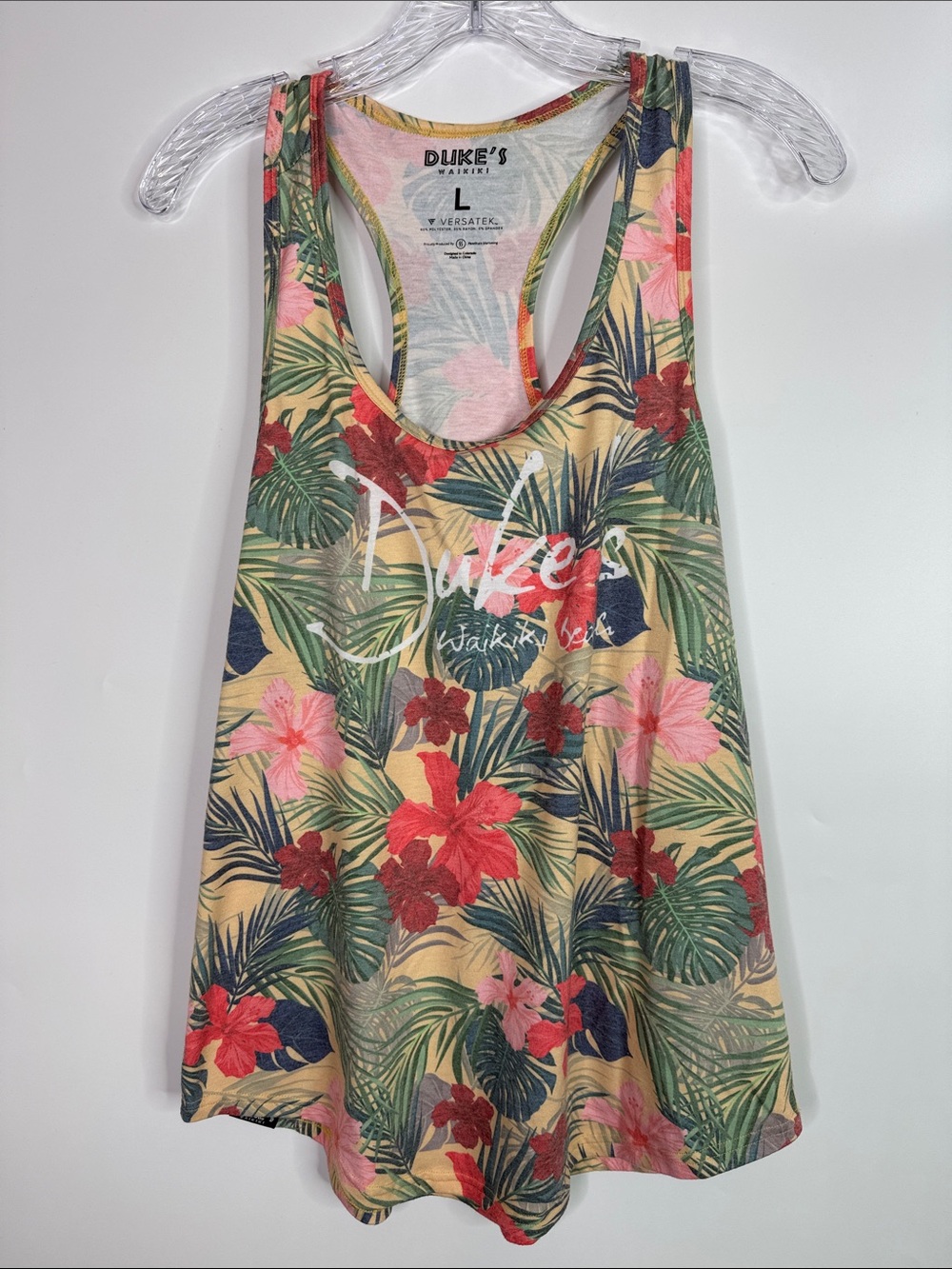 Duke's Waikiki Tropical Print Racerback Tank Top Size Large